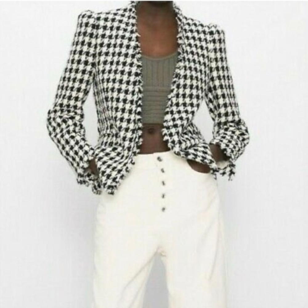Zara Black & White Houndstooth Blazer